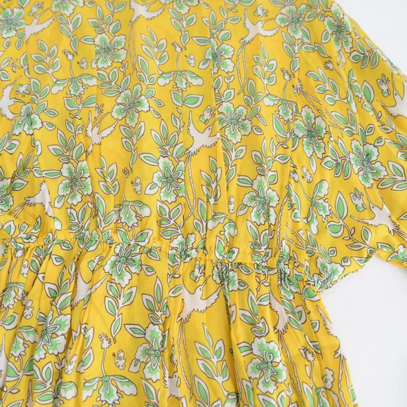 Rhode Resort Ella Printed Long-Sleeve Yellow Floral w Bird Motif Midi Dress M - Picture 9 of 12